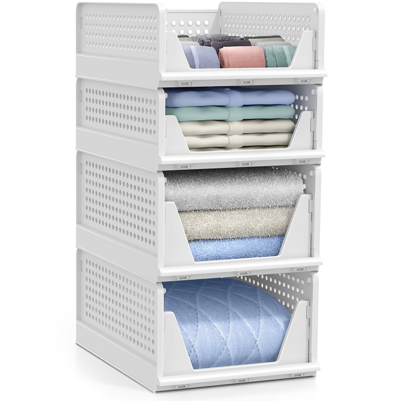 Sorbus 3 Tier Open Front Plastic Stackable Baskets Stand - for Closets, Bedrooms, Bathrooms, or Pantries